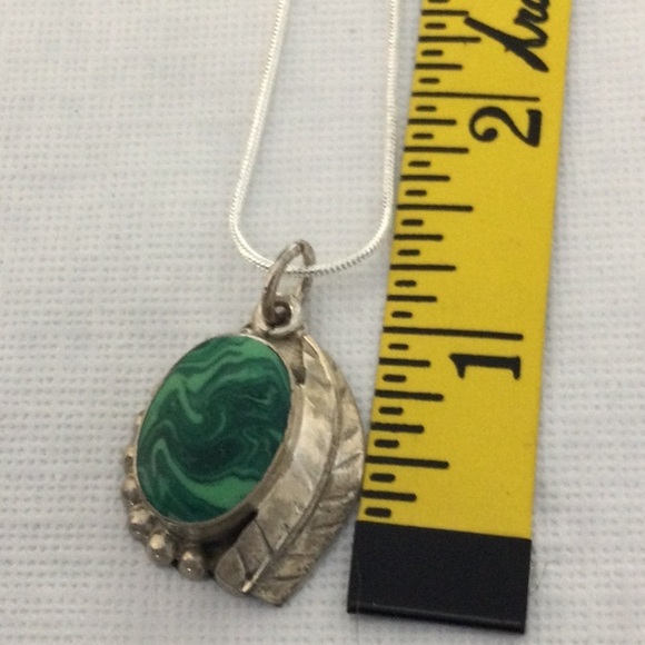 Woman’s Sliver  Necklace with Green Pendant. Perfect for any occasion - Picture 3 of 4